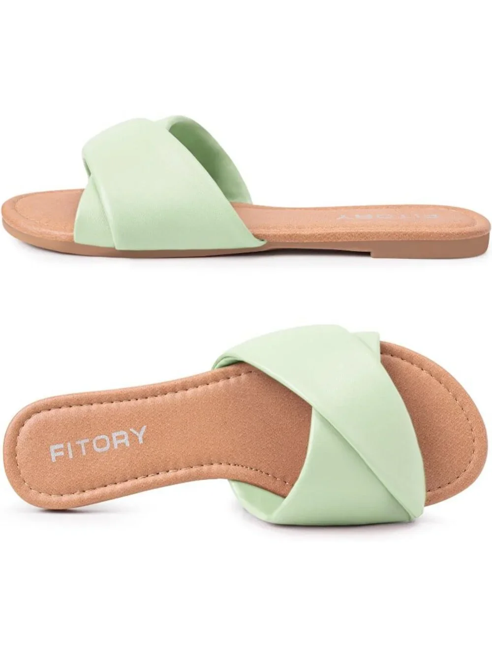 Women's Pistachio Flat Sandal Fashion Slide With Soft Leather Slipper for Summer
